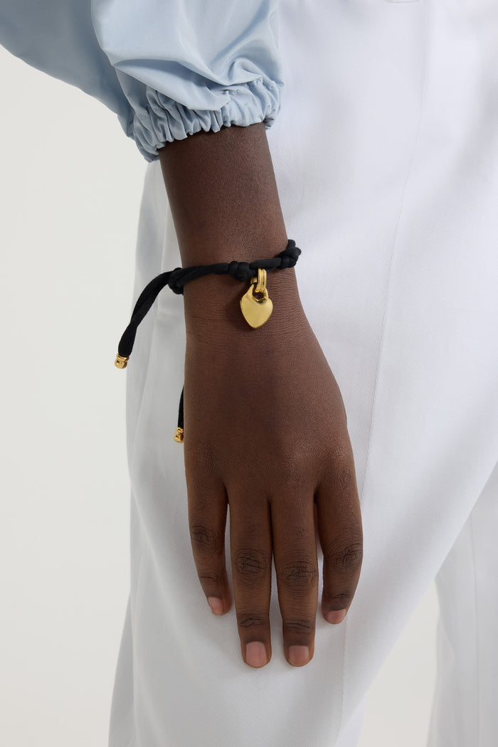 Jean Patou Bracelet Cœur En Laiton Doré Et Coton Black
