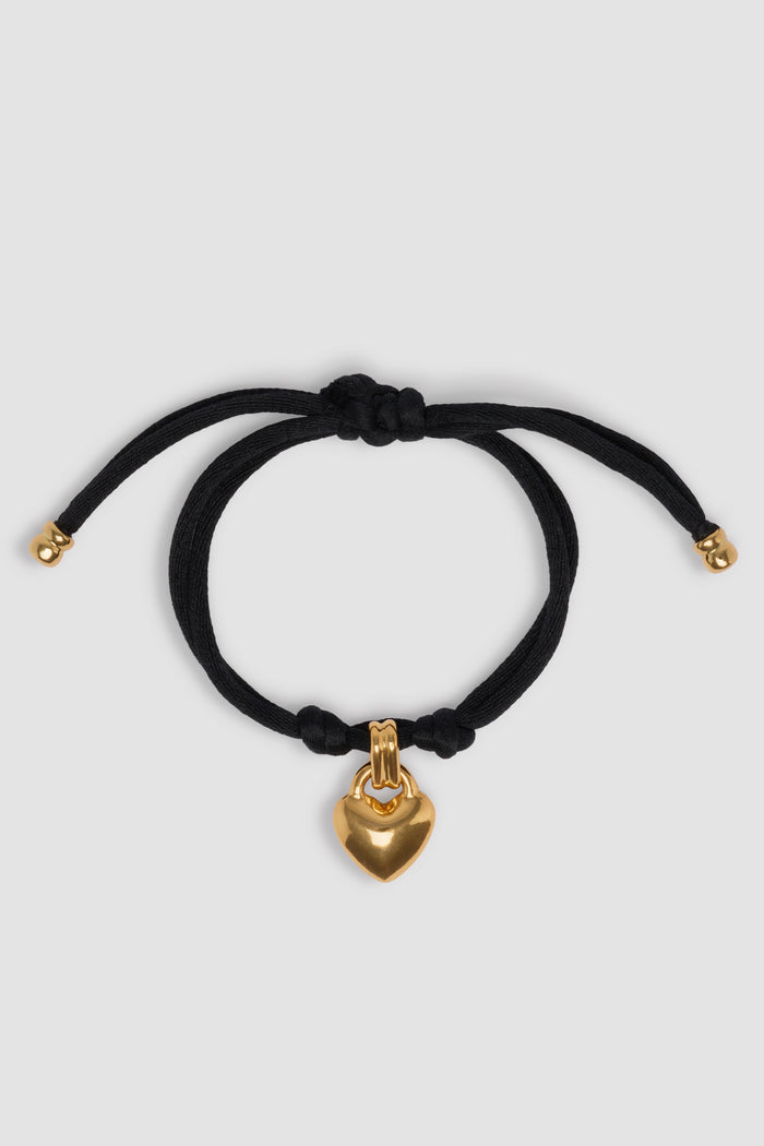 jean patou Bracelet cœur en laiton doré et coton Black