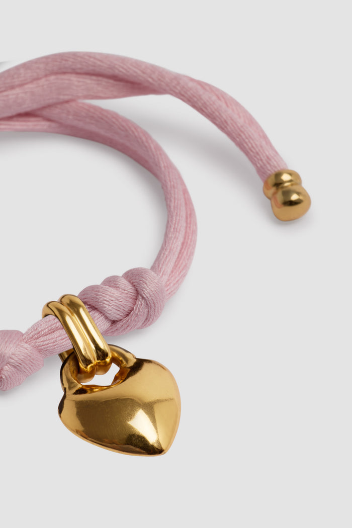 Jean Patou Bracelet Cœur En Laiton Doré Et Coton Primrose Pink