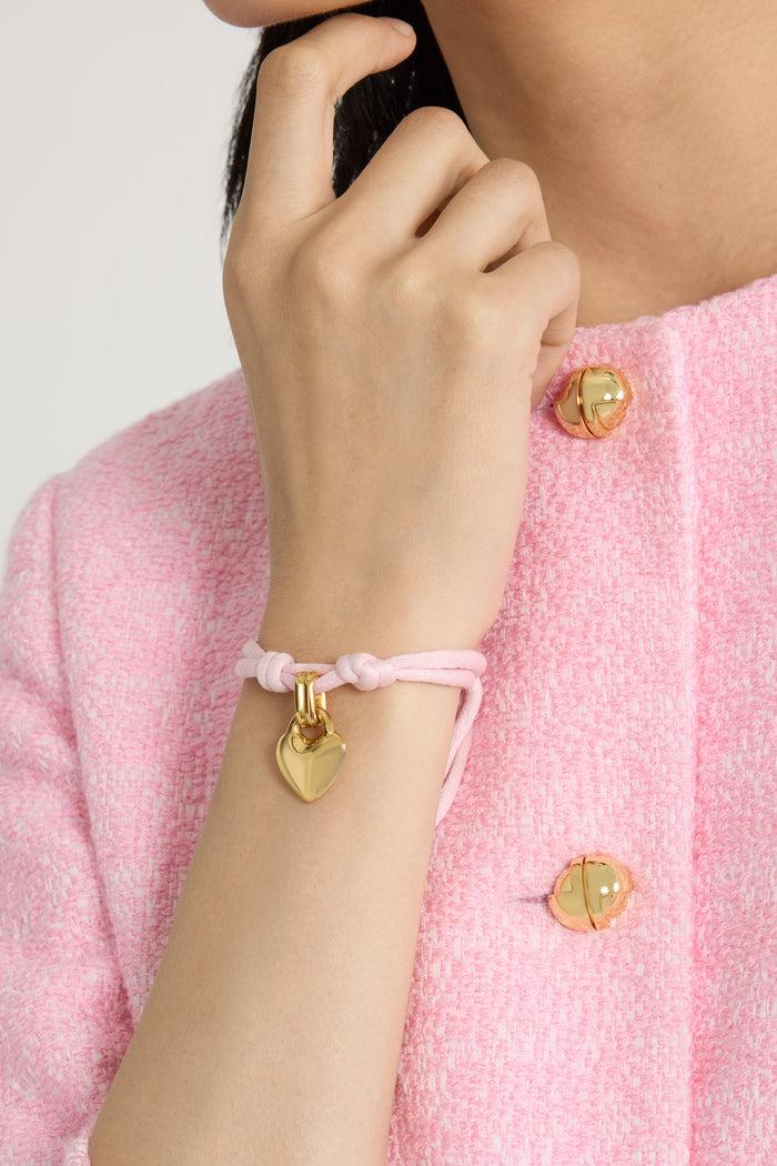 Jean Patou Bracelet Cœur En Laiton Doré Et Coton Primrose Pink