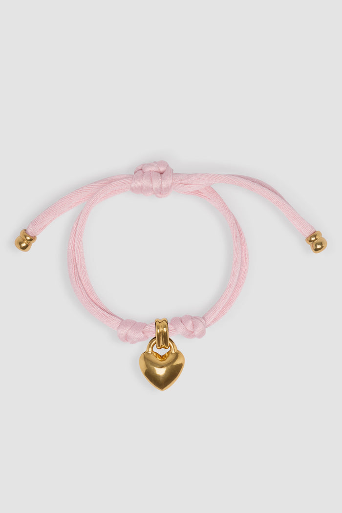 jean patou Bracelet cœur en laiton doré et coton Primrose Pink