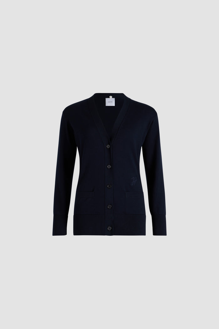 Jean Patou Cardigan à Col Trompe L'œil En Maille De Coton Navy Black