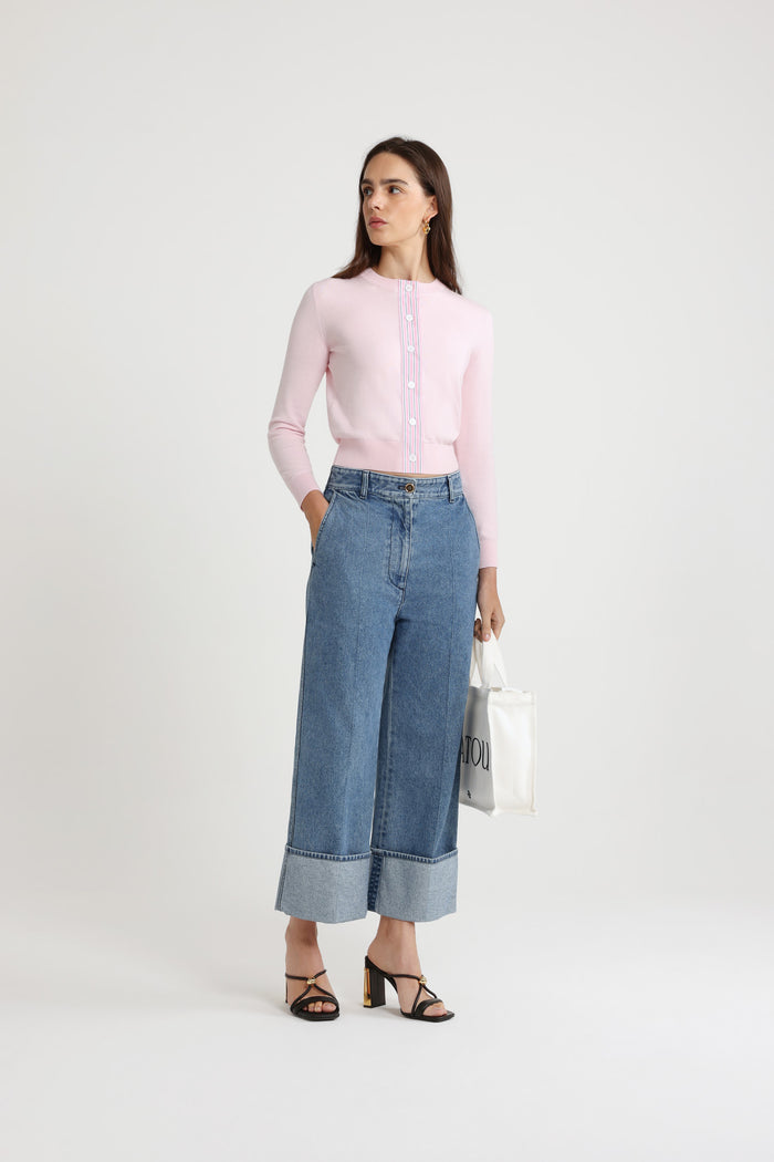 Jean Patou Cardigan à Monogramme JP Brodé En Maille De Coton Primrose Pink