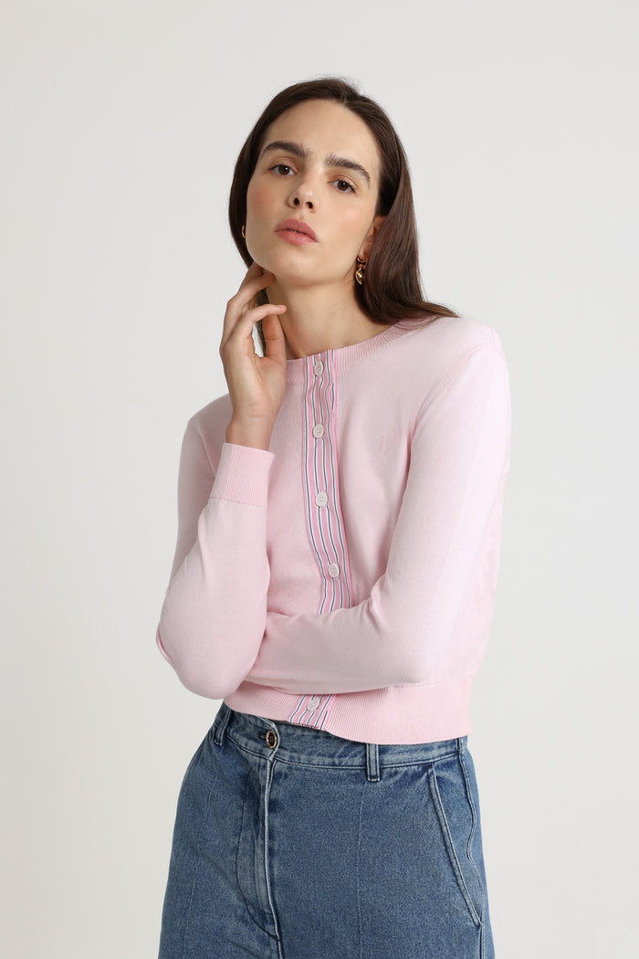 Jean Patou Cardigan à Monogramme JP Brodé En Maille De Coton Primrose Pink