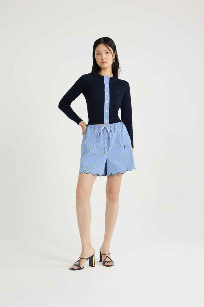 Jean Patou Cardigan à Monogramme JP Brodé En Maille De Coton Navy Black