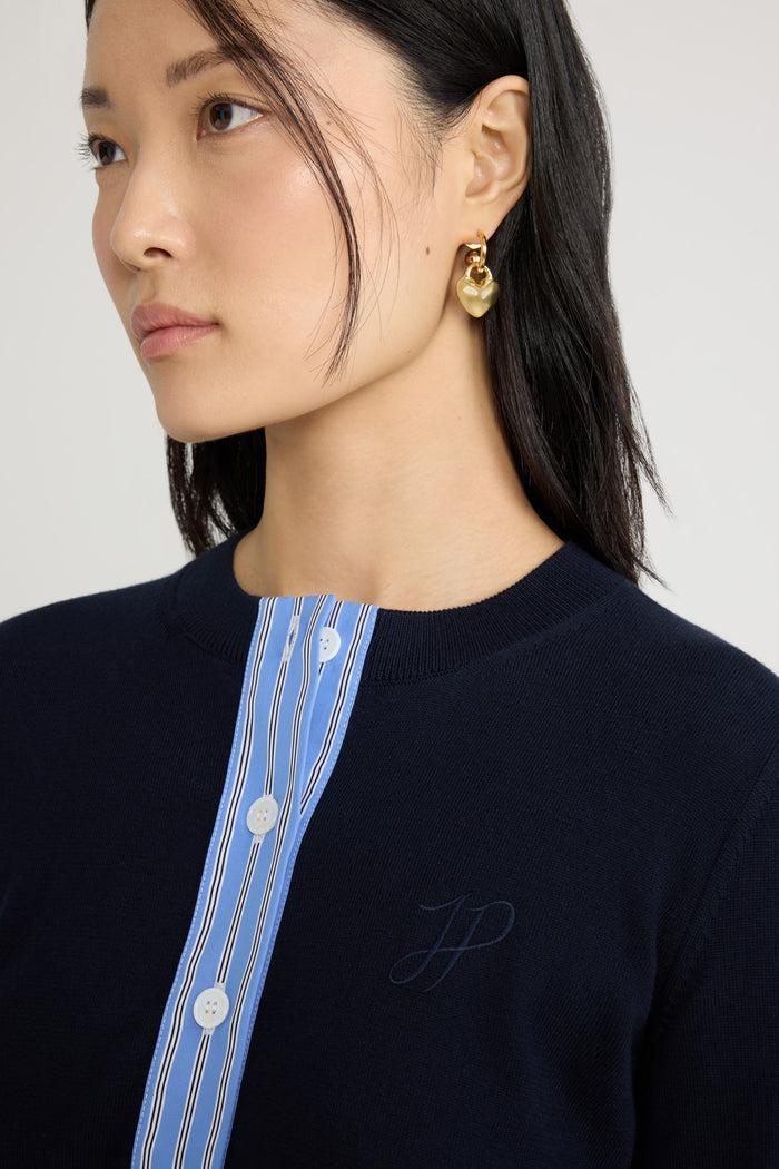 Jean Patou Cardigan à Monogramme JP Brodé En Maille De Coton Navy Black