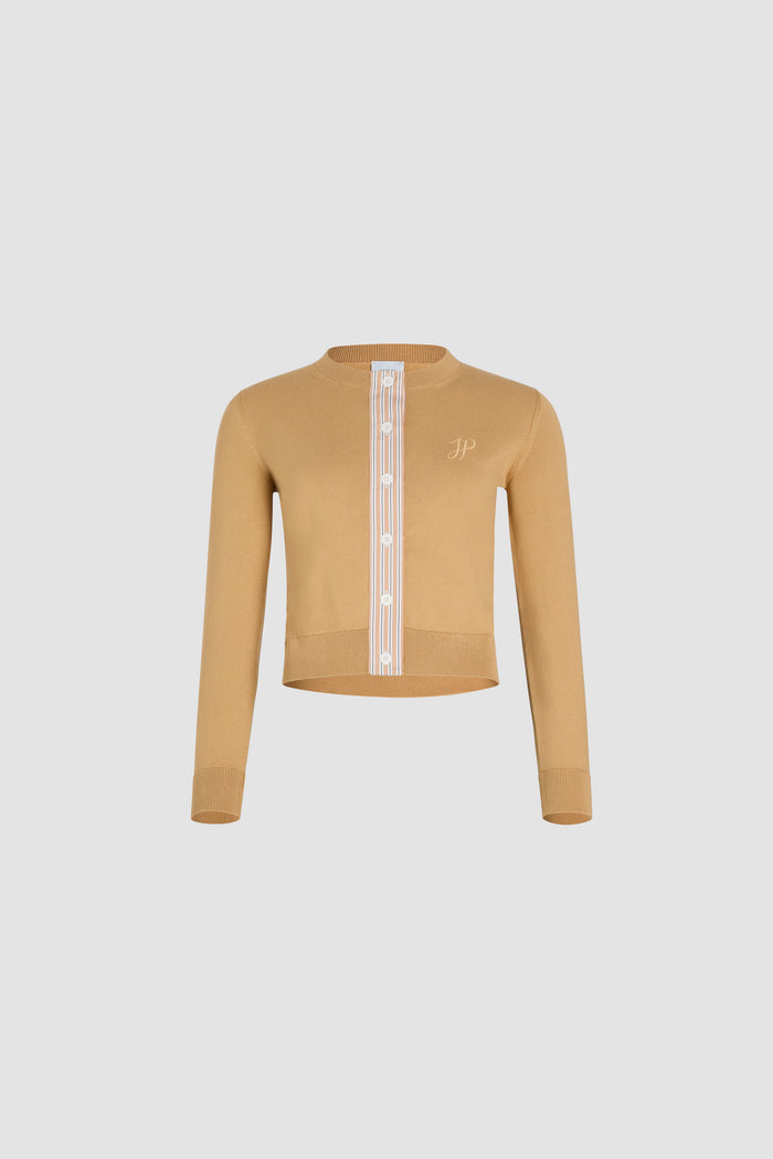 jean patou Cardigan à monogramme JP brodé en maille de coton Praline