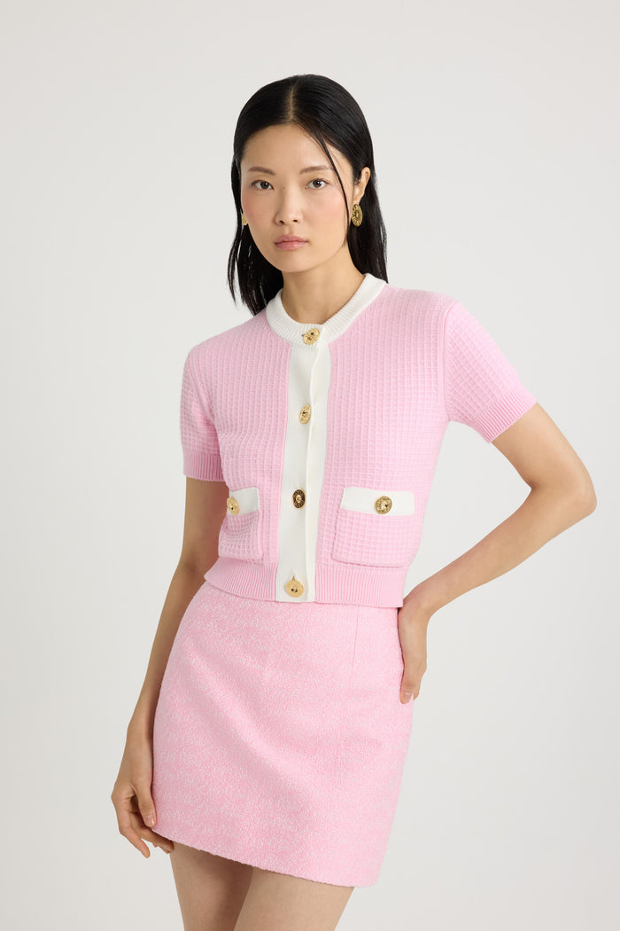Jean Patou Cardigan Court En Maille De Coton Gaufrée Pink