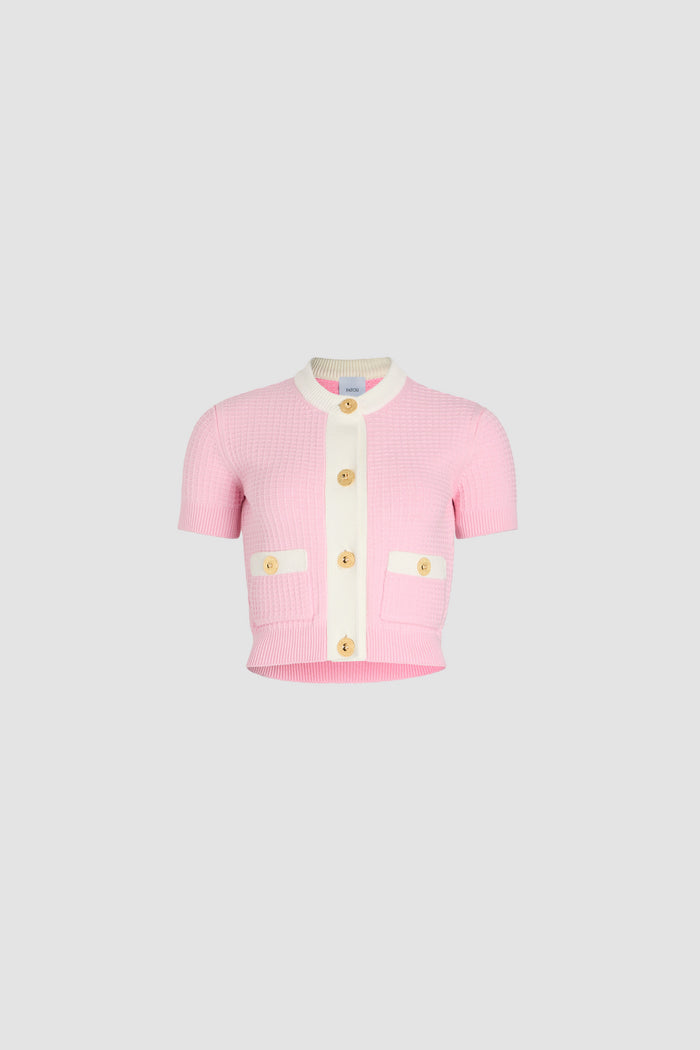 jean patou Cardigan court en maille de coton gaufrée Pink