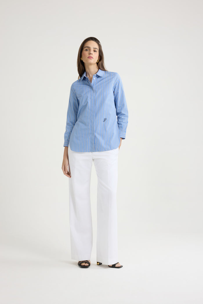 Jean Patou Chemise Ajustée En Popeline De Coton Bio Imprimée Heritage Blue Stripes