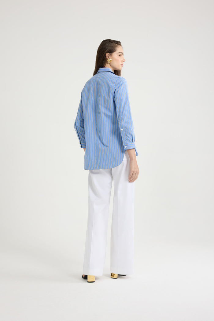 Jean Patou Chemise Ajustée En Popeline De Coton Bio Imprimée Heritage Blue Stripes