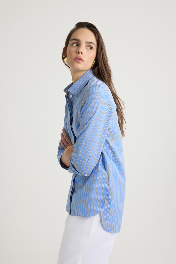 Jean Patou Chemise Ajustée En Popeline De Coton Bio Imprimée Heritage Blue Stripes