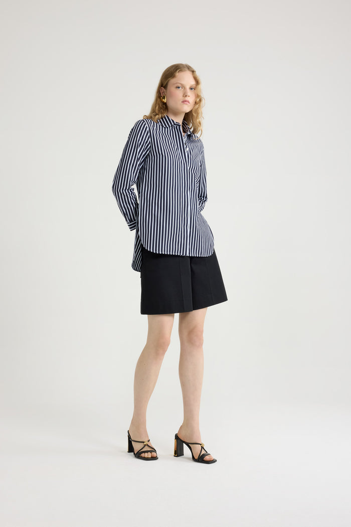 Jean Patou Chemise Ajustée En Popeline De Coton Bio Imprimée Navy Stripes
