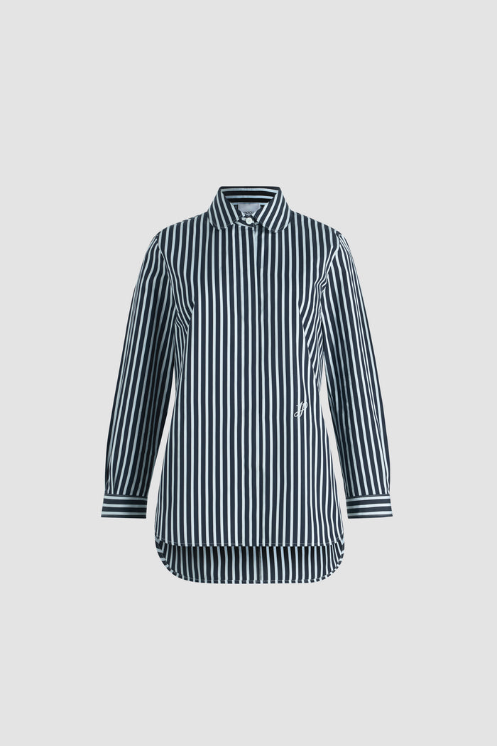 jean patou Chemise ajustée en popeline de coton bio imprimée Navy Stripes