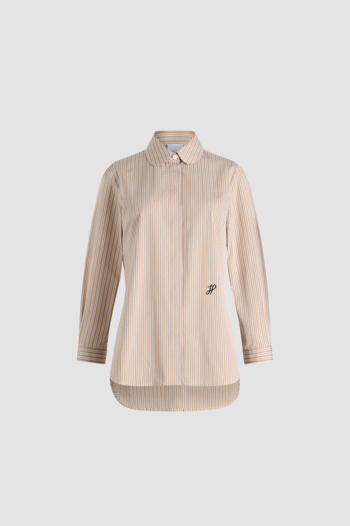 jean patou Chemise ajustée en popeline de coton bio imprimée Beige Stripes