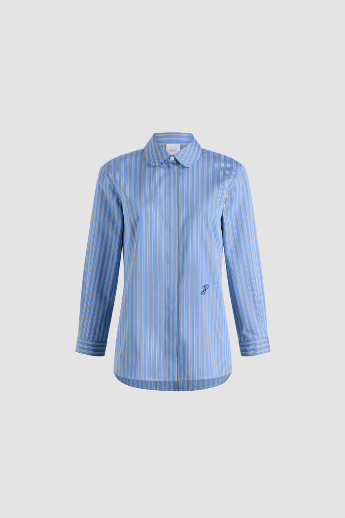 jean patou Chemise ajustée en popeline de coton bio imprimée Heritage Blue Stripes