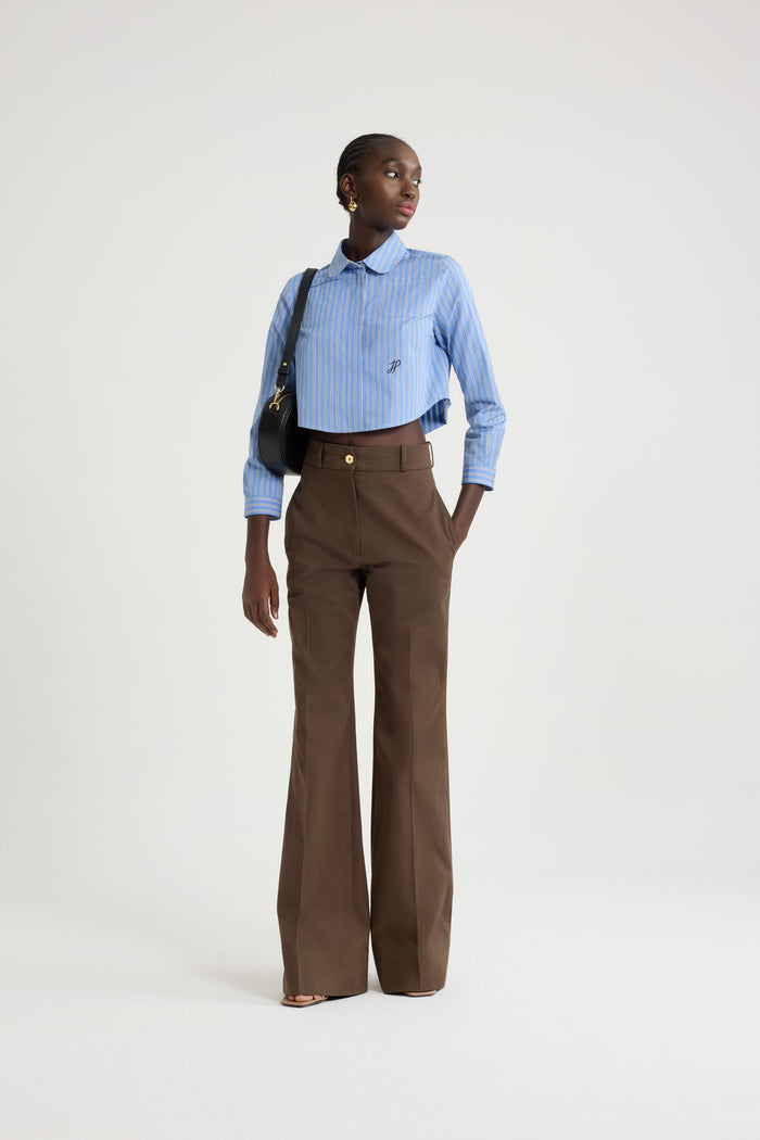 Jean Patou Chemise Courte En Popeline De Coton Bio Imprimée Heritage Blue Stripes