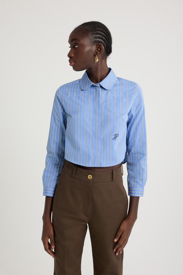 Jean Patou Chemise Courte En Popeline De Coton Bio Imprimée Heritage Blue Stripes