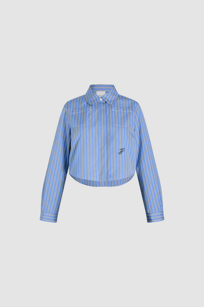 jean patou Chemise courte en popeline de coton bio imprimée Heritage Blue Stripes