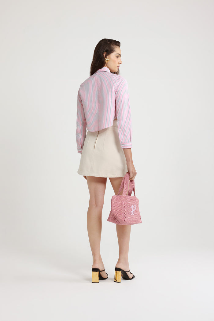 Jean Patou Chemise Courte En Popeline De Coton Bio Imprimée Primrose Pink Stripes