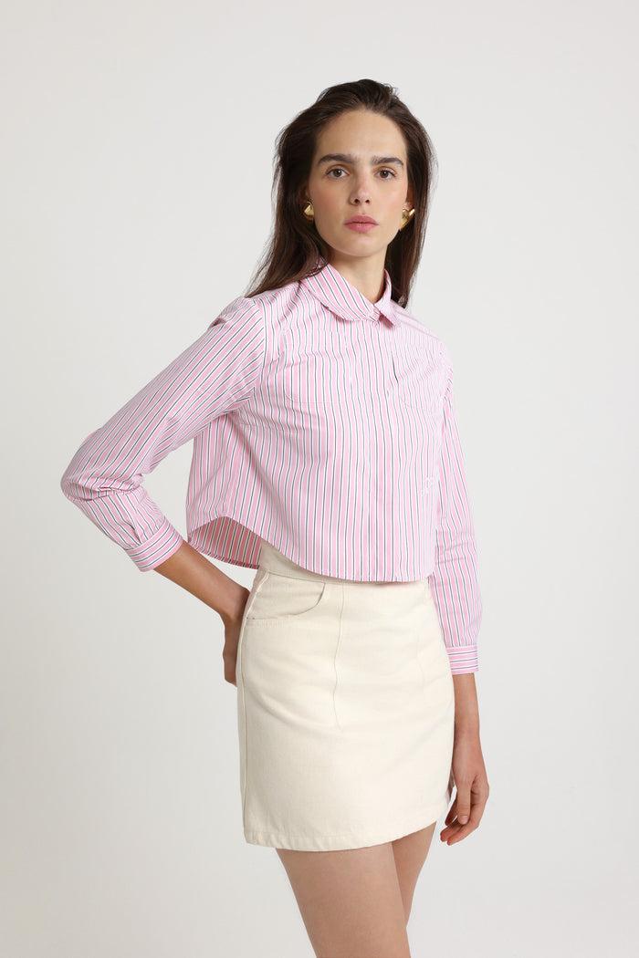Jean Patou Chemise Courte En Popeline De Coton Bio Imprimée Primrose Pink Stripes