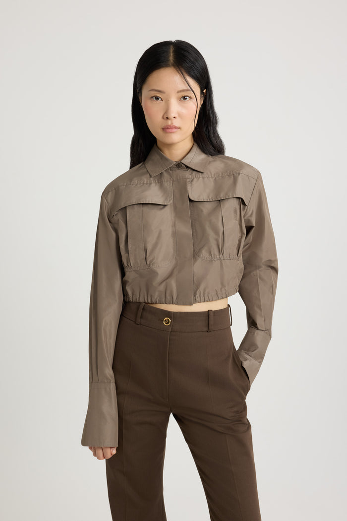 Jean Patou Chemise Safari Courte En Faille Recyclée Mocha