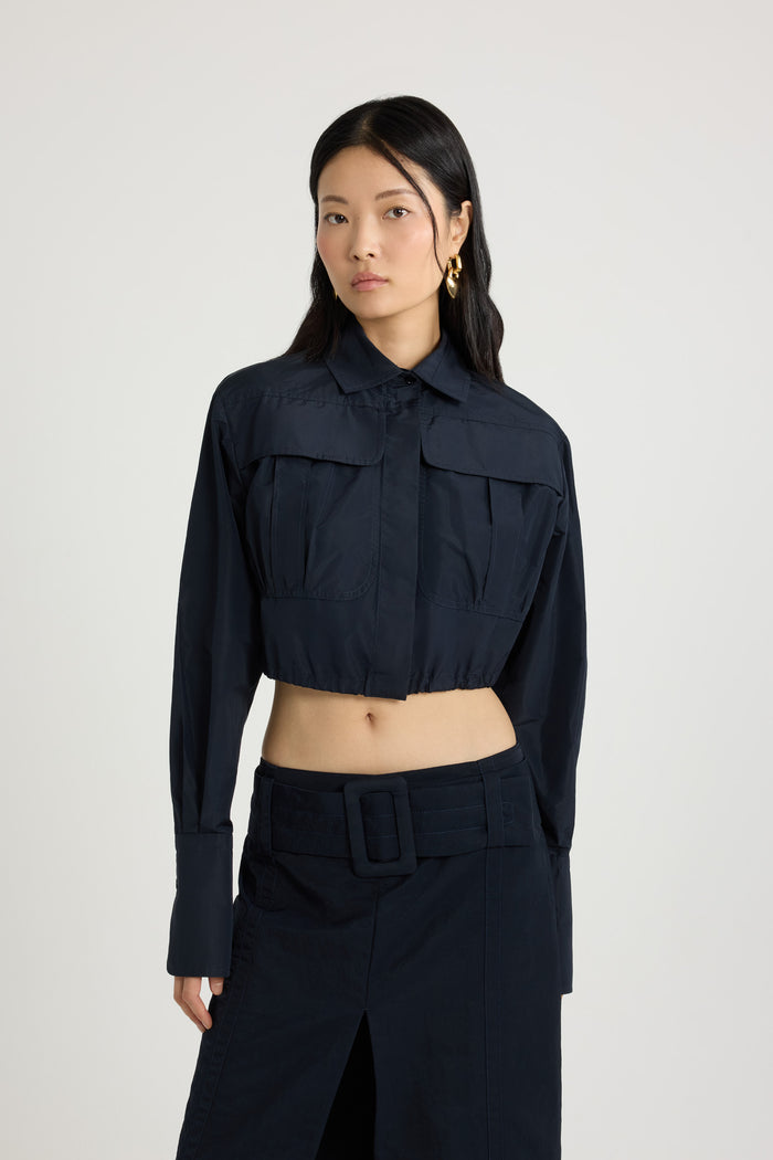 Jean Patou Chemise Safari Courte En Faille Recyclée Navy Black