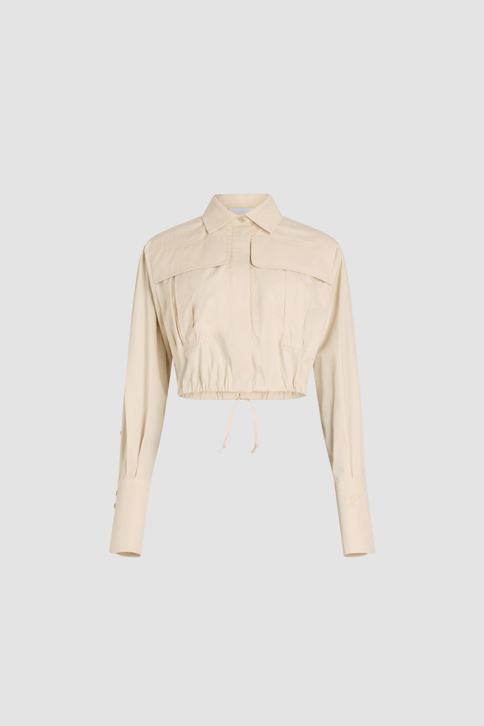 jean patou Chemise safari courte en popeline de coton bio Tapioca