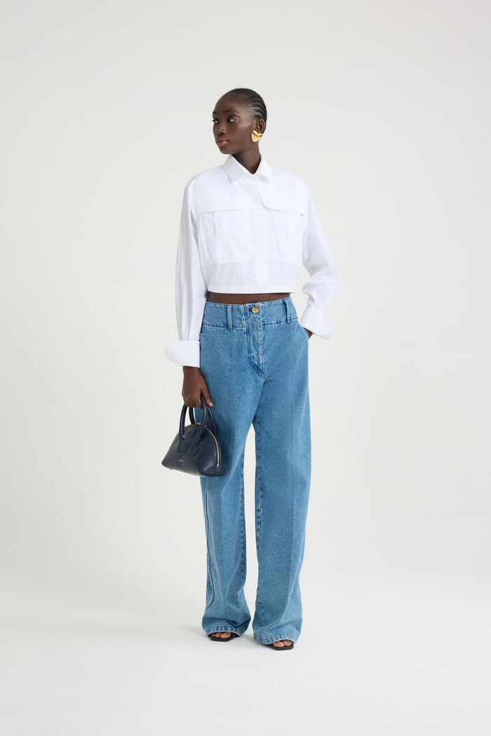 Jean Patou Chemise Safari Courte En Popeline De Coton Bio White