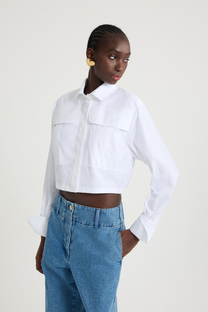 Jean Patou Chemise Safari Courte En Popeline De Coton Bio White