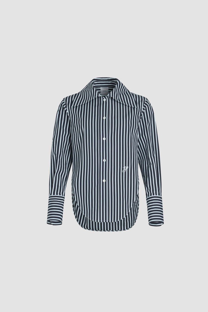 jean patou Chemise violon en popeline de coton bio imprimée Navy Stripes