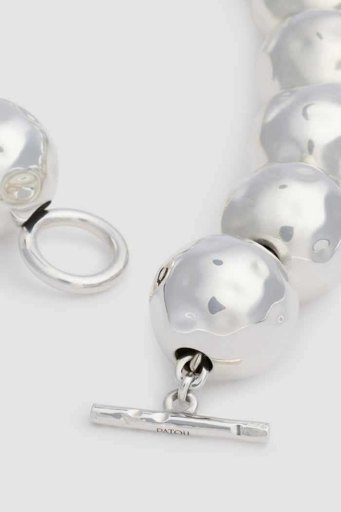 Jean Patou Collier à Boules Martelées En Laiton Argenté Silver