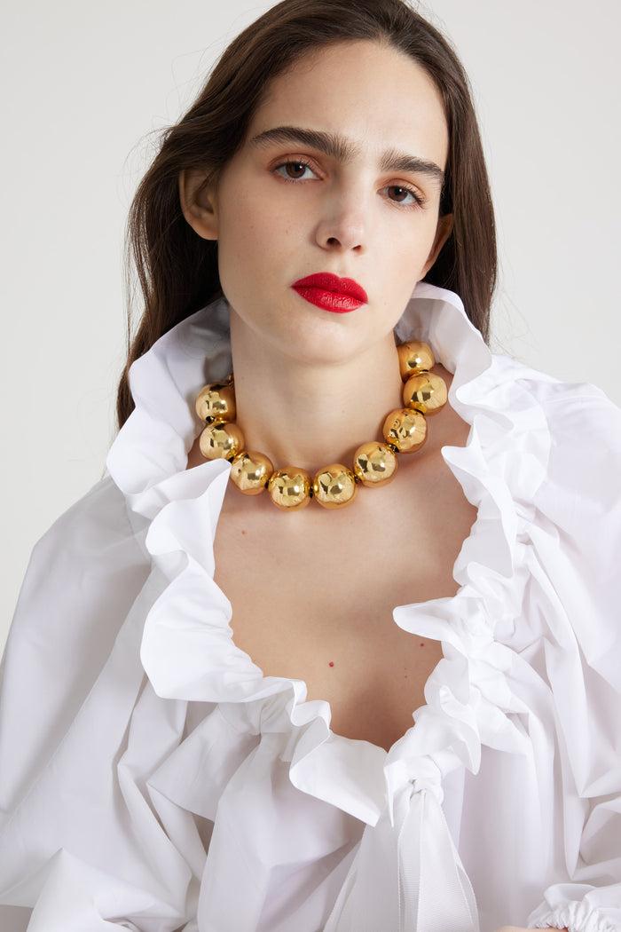 Jean Patou Collier à Boules Martelées En Laiton Doré Gold