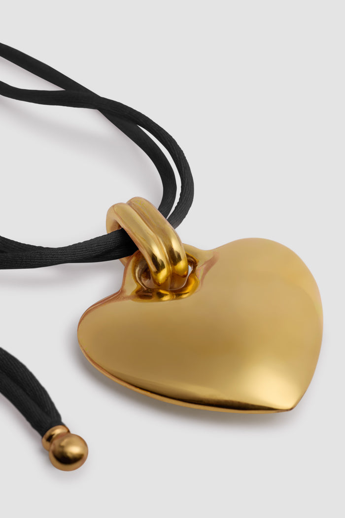 Jean Patou Collier à Pendentif Cœur En Laiton Doré Et Coton Black