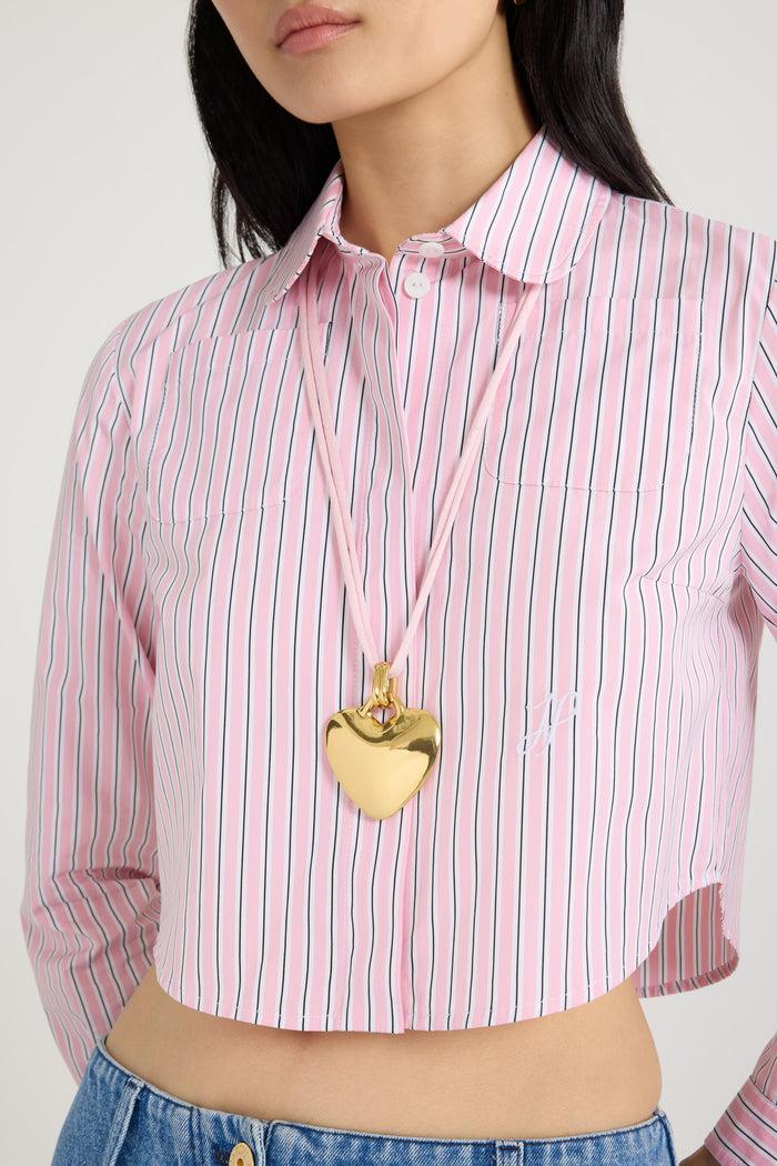 Jean Patou Collier à Pendentif Cœur En Laiton Doré Et Coton Primrose Pink