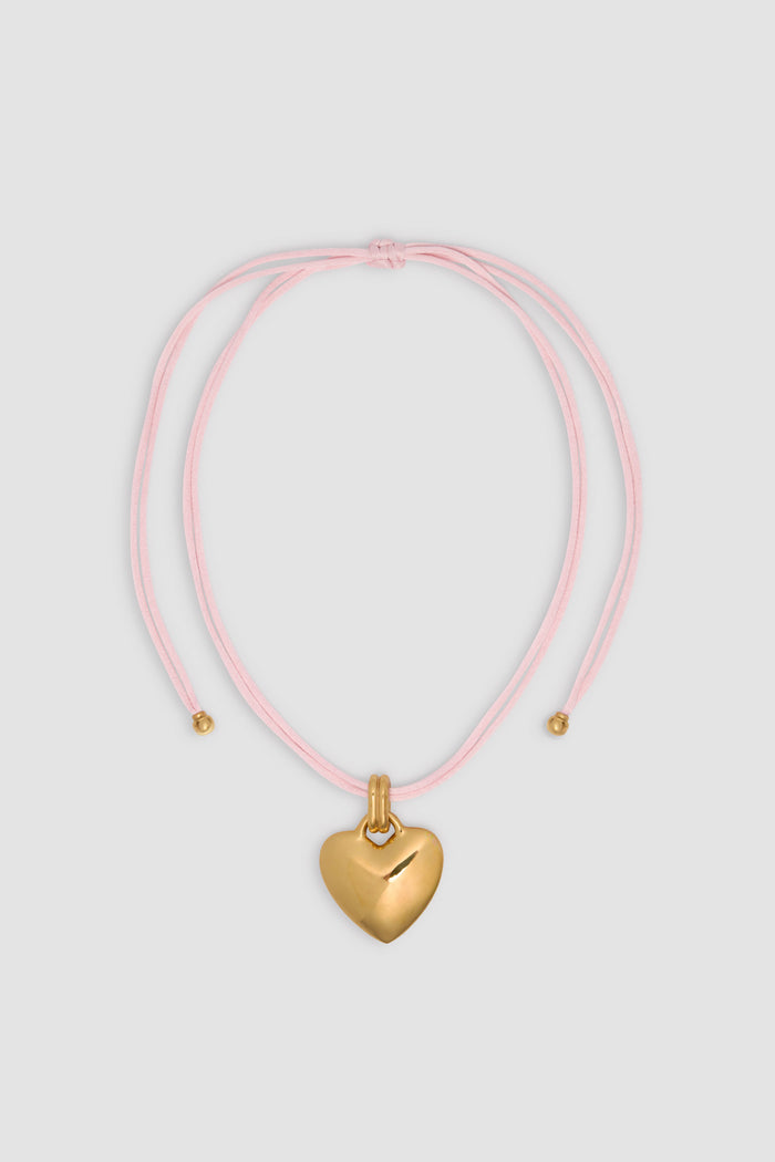 jean patou Collier à pendentif cœur en laiton doré et coton Primrose Pink