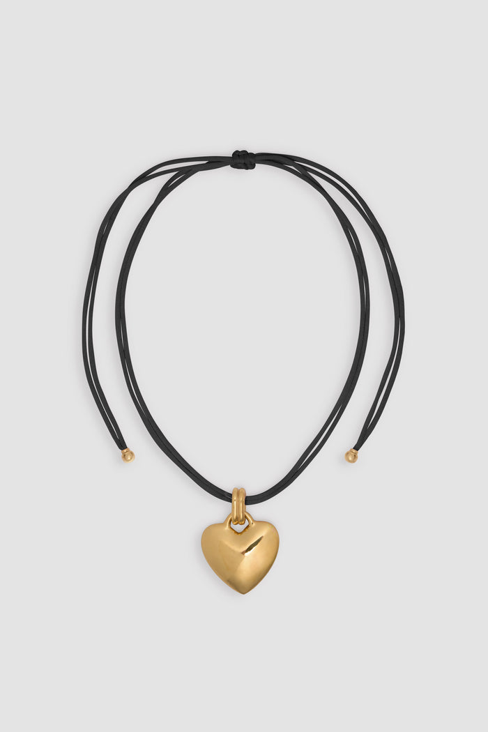jean patou Collier à pendentif cœur en laiton doré et coton Black