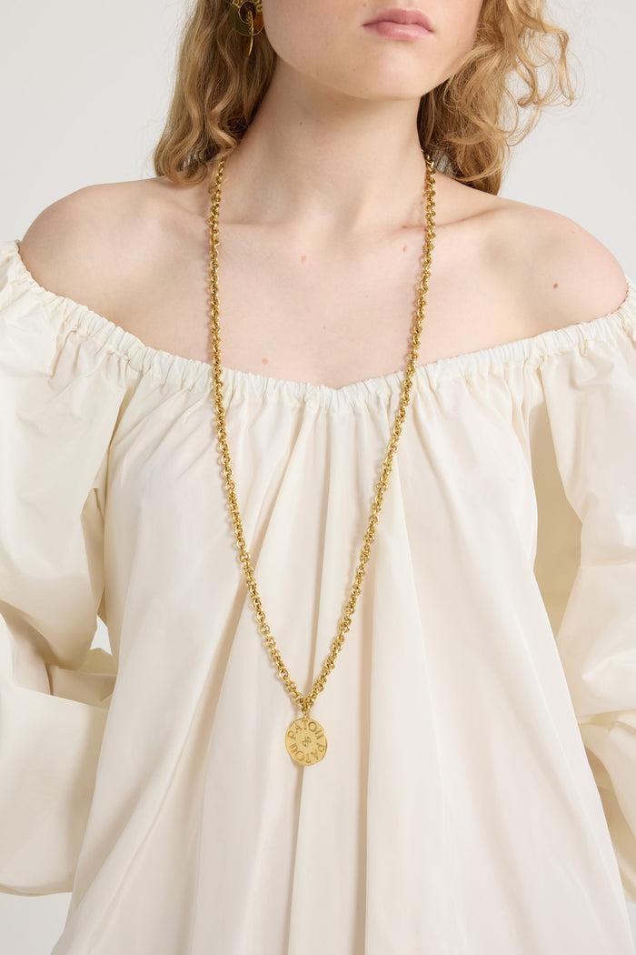 Jean Patou Collier à Pendentif Pièce En Laiton Doré Gold