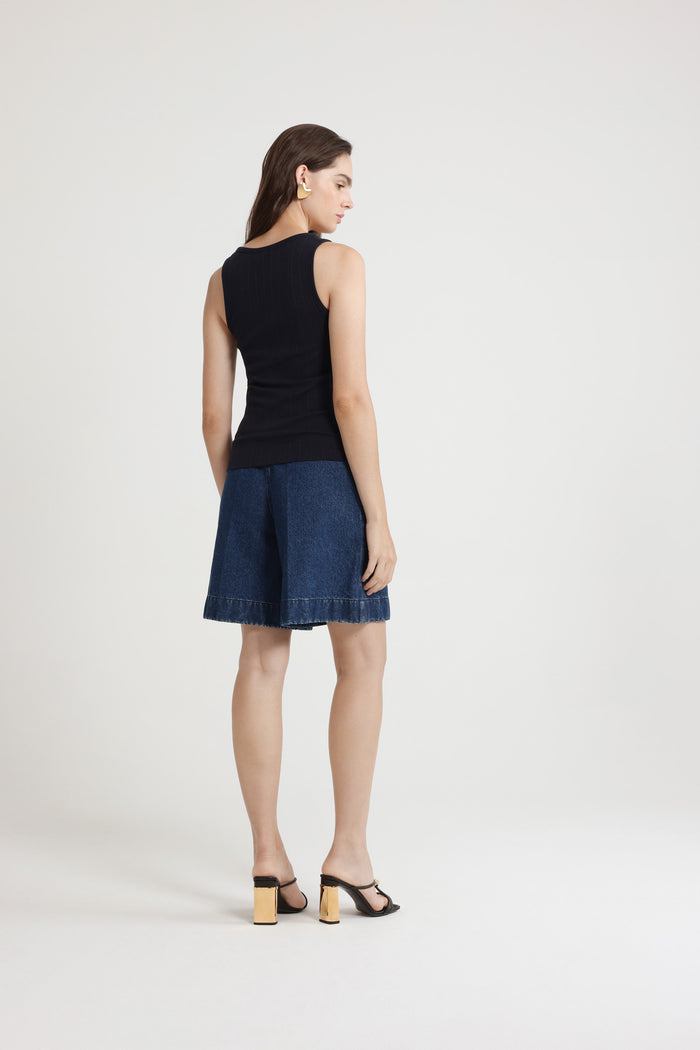 Jean Patou Débardeur à Encolure Arrondie En Coton Bio Mélangé Côtelé Navy Black