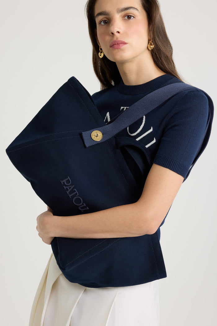 Jean Patou Grand Cabas Trapèze à Logo Patou En Coton Navy Black