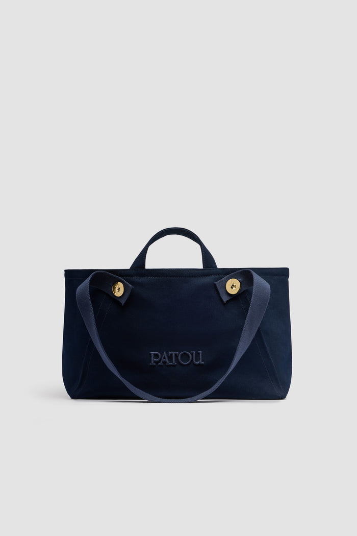 jean patou Grand cabas trapèze à logo Patou en coton Navy Black