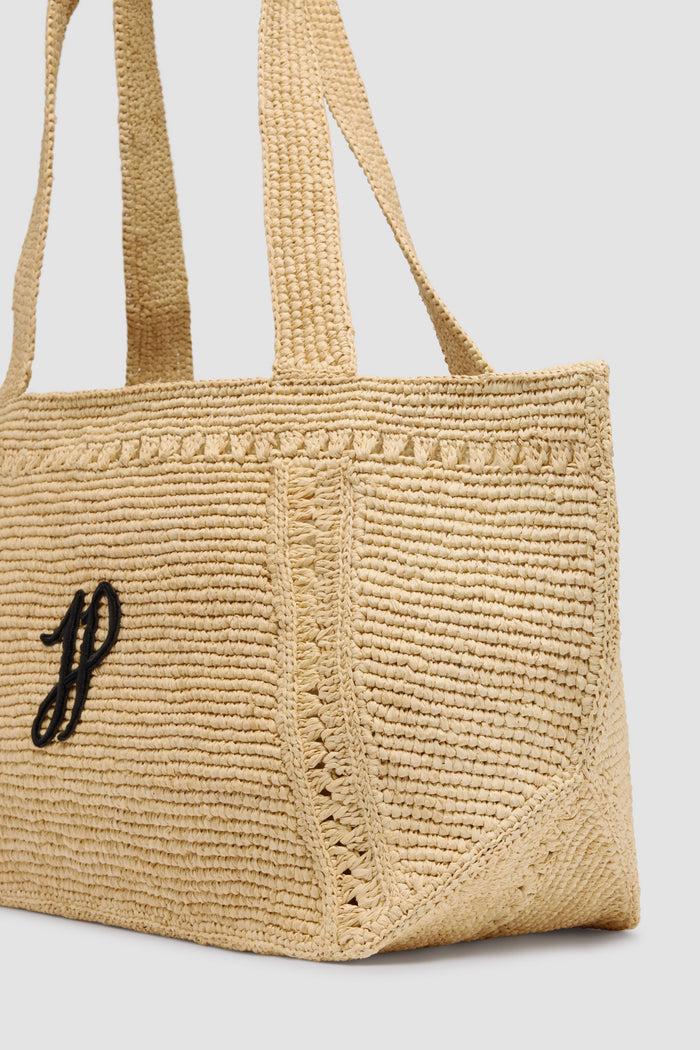 Jean Patou Grand Cabas Trapèze à Monogramme JP En Raphia Vanilla