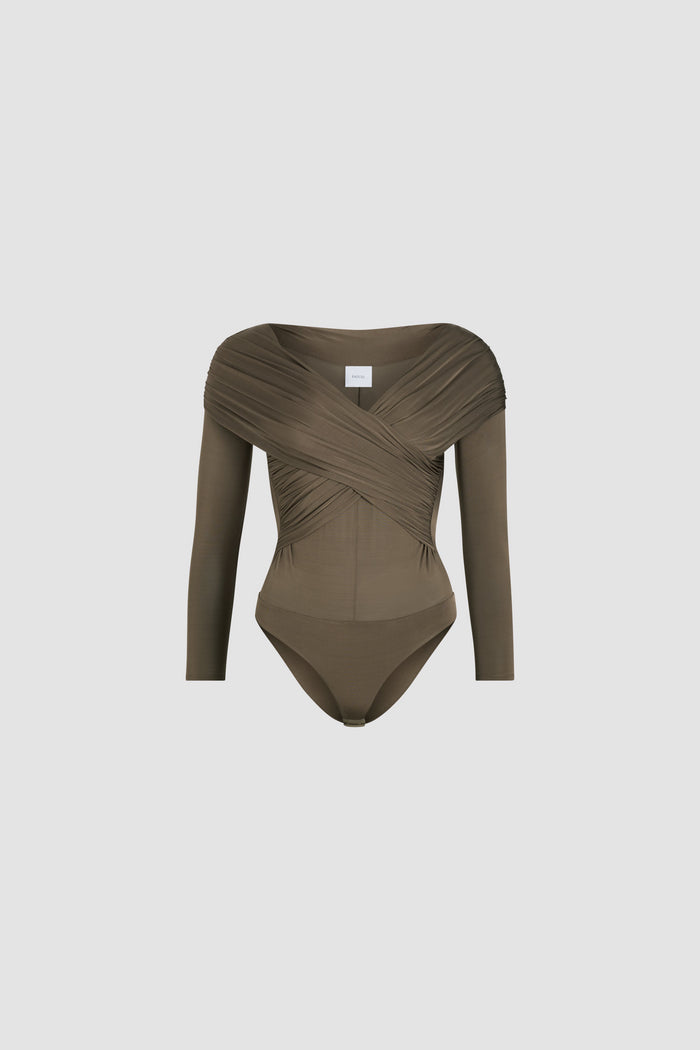 jean patou Body croisé en jersey stretch Mocha