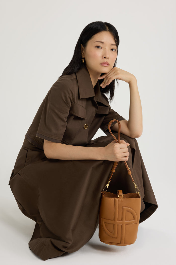 Jean Patou Petit Sac Seau JP En Cuir Caramel