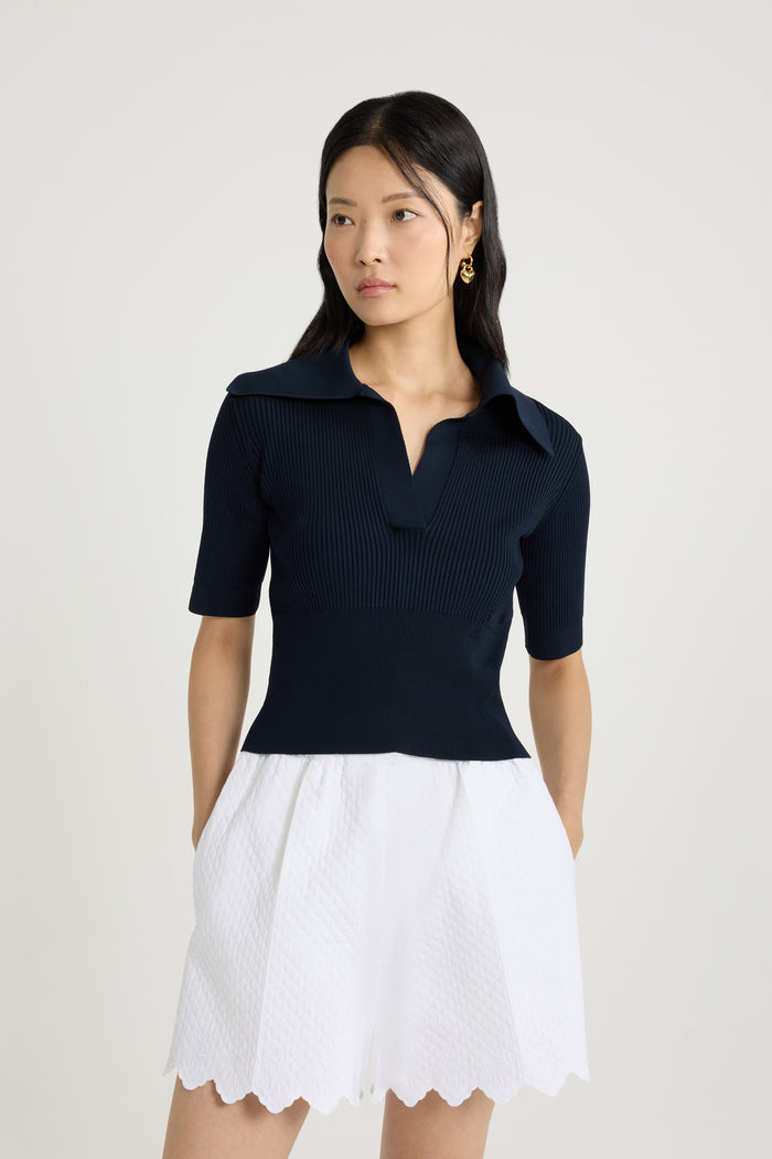 Jean Patou Polo En Crêpe Technique Navy Black