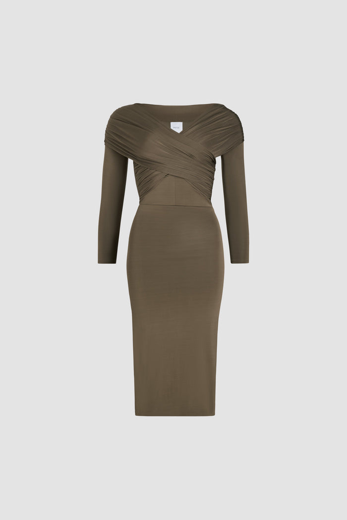 jean patou Robe croisée en jersey stretch Mocha