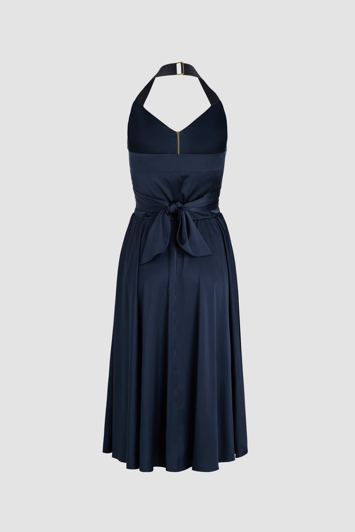 Jean Patou Robe Midi En Satin Navy Black