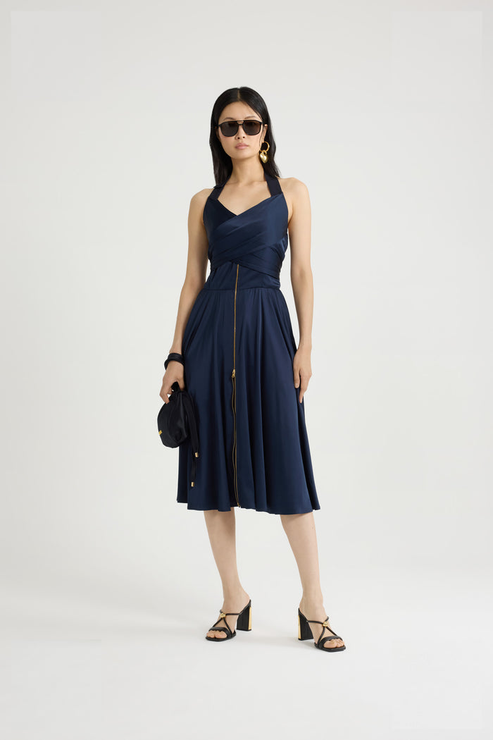 Jean Patou Robe Midi En Satin Navy Black