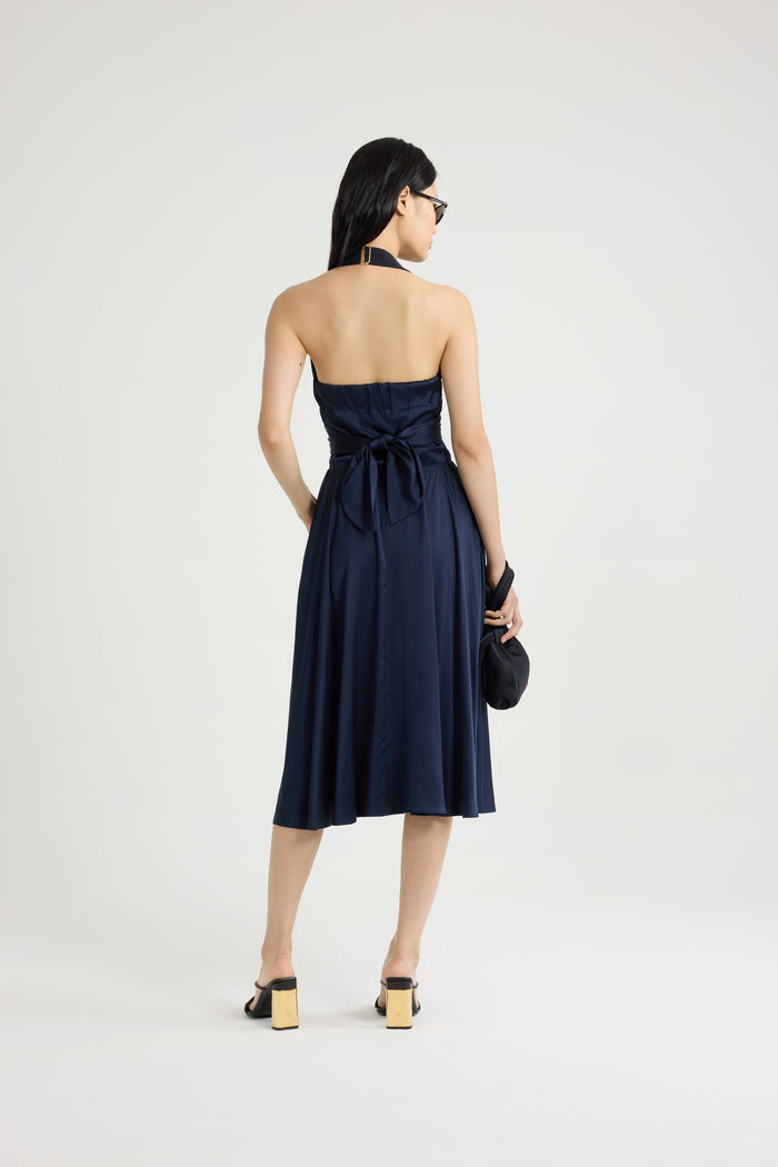 Jean Patou Robe Midi En Satin Navy Black
