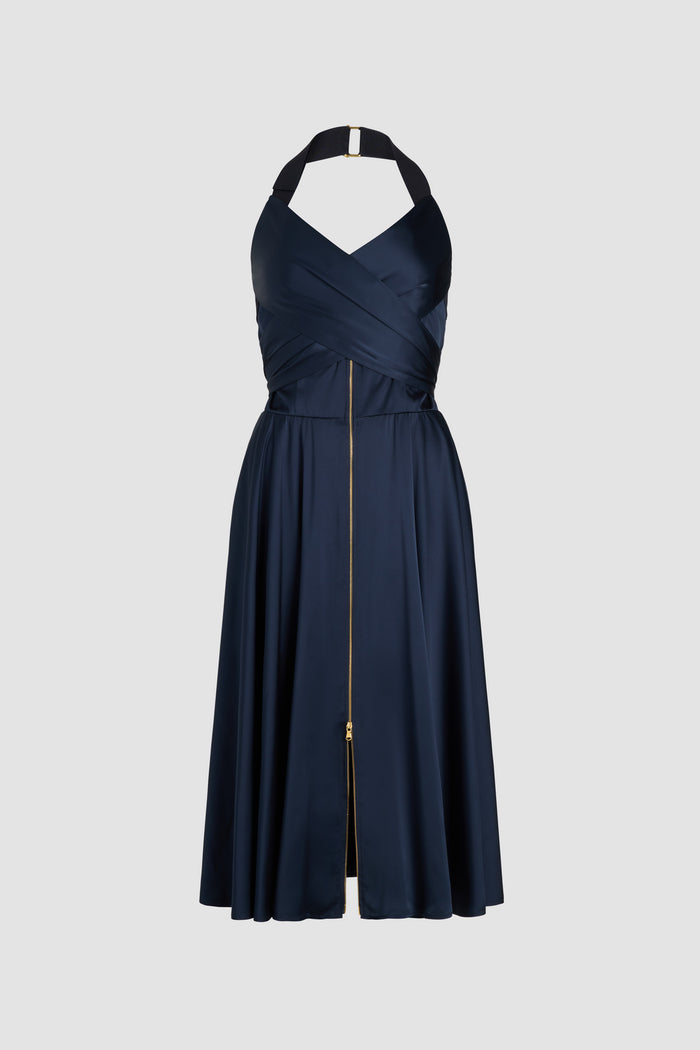 jean patou Robe midi en satin Navy Black